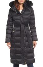 Women's Eliza J Down Midi Coat With Faux Fur Trim