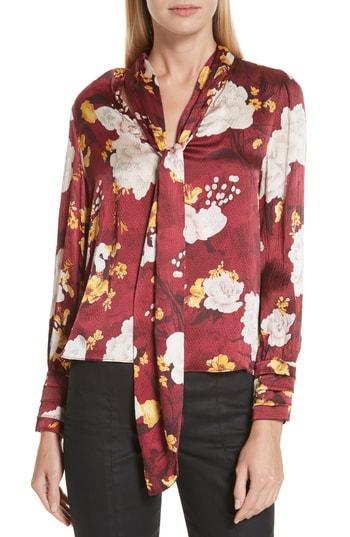 Women's Alice + Olivia Crogan Tie Neck Silk Blouse - Burgundy