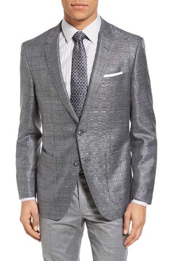 Men's Boss T-hanley Trim Fit Windowpane Wool Blend Sport Coat R - Grey