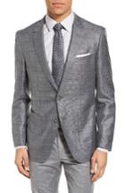 Men's Boss T-hanley Trim Fit Windowpane Wool Blend Sport Coat R - Grey