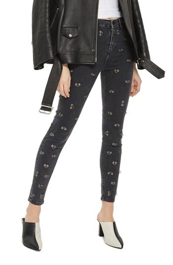 Women's Topshop Jamie Pierced Stretch Skinny Jeans X 30 - Black