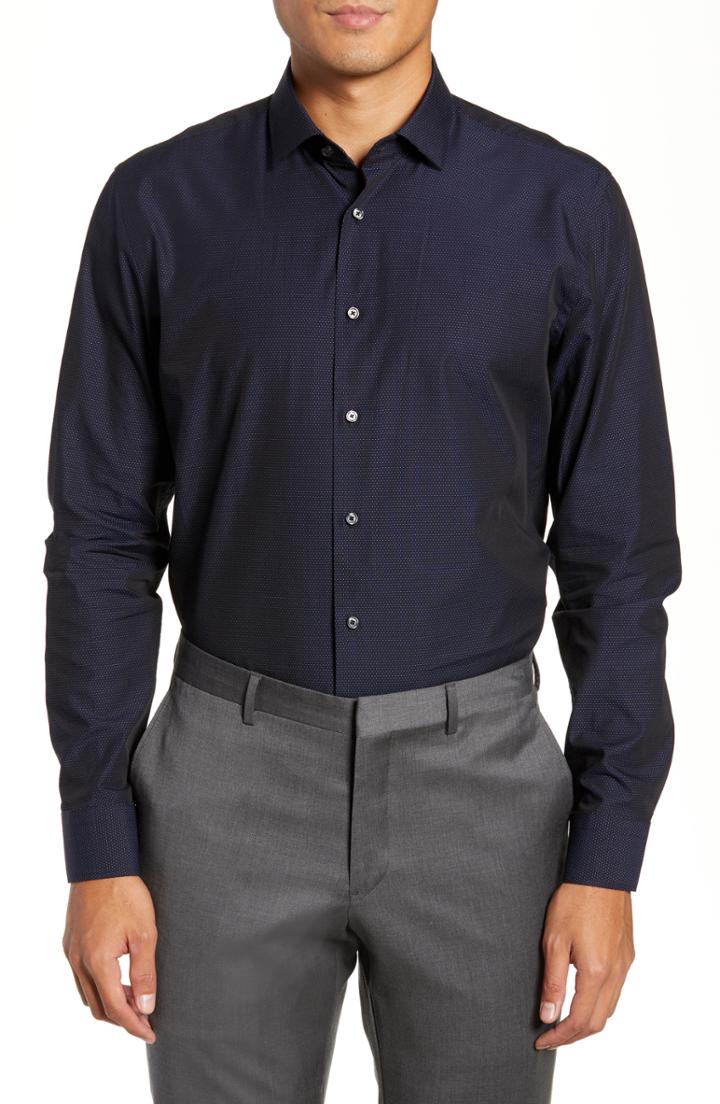 Men's Calibrate Trim Fit Microdot Dress Shirt .5 - 34/35 - Blue