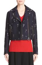Women's Grey Jason Wu Embroidered Face Crop Moto Jacket