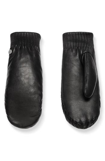 Women's Canada Goose Rib Cuff Leather Mittens - Black