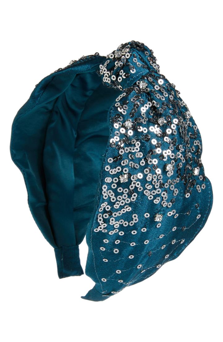 Something Navy Jeweled Silk Headband, Size - Blue/green