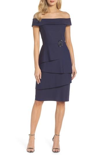 Women's Alex Evenings Off The Shoulder Tiered Cocktail Dress - Blue