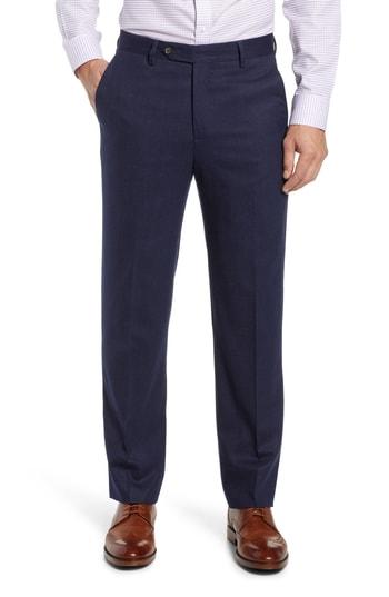 Men's Berle Flat Front Stretch Solid Wool & Cotton Trousers - Blue