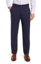 Men's Berle Flat Front Stretch Solid Wool & Cotton Trousers - Blue