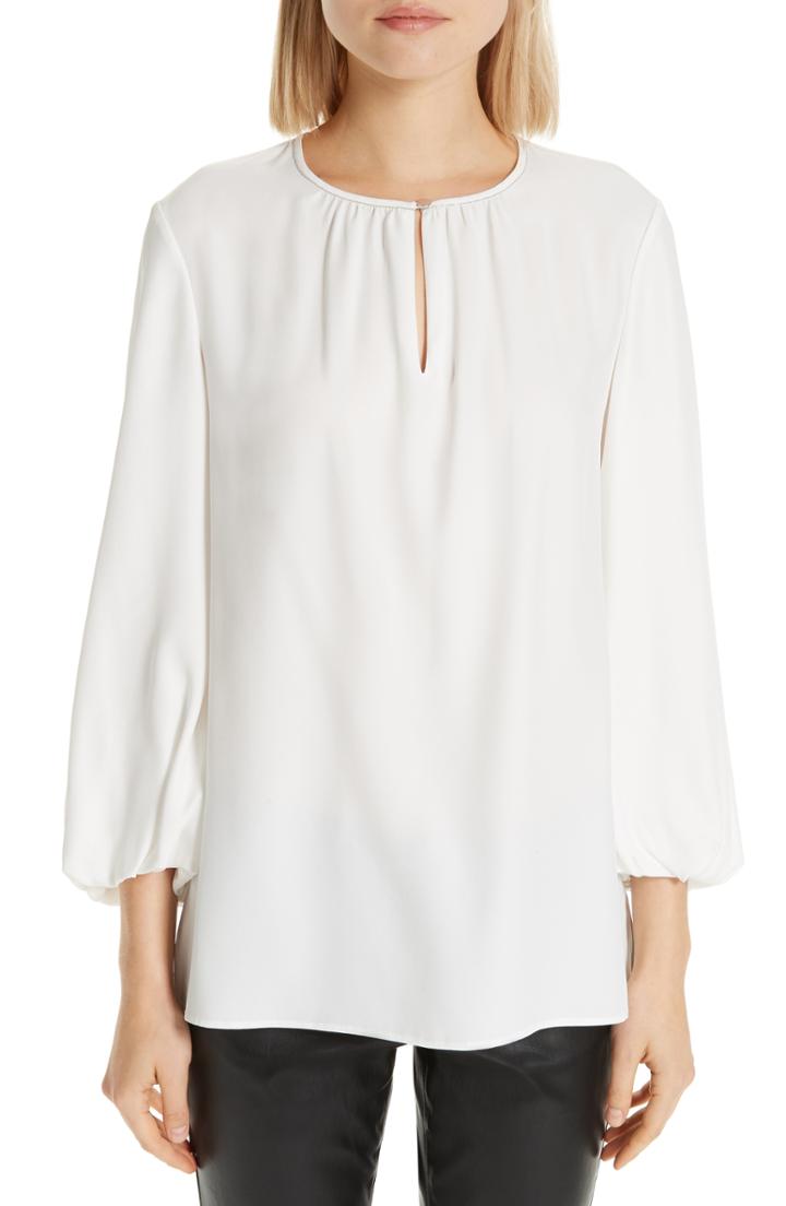 Women's Lafayette 148 New York Prunella Silk Blouse - White