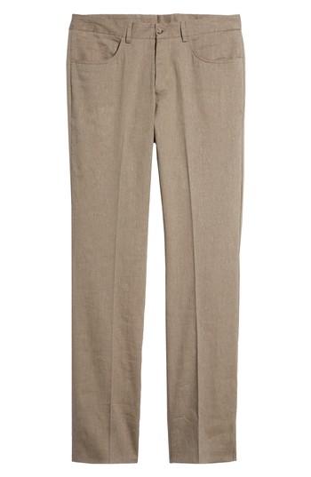 Men's Monte Rosso Flat Front Stretch Linen & Cotton Trousers - Brown
