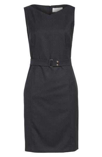 Women's Boss Dinalia Mini Dot Belted Wool Sheath Dress - Blue