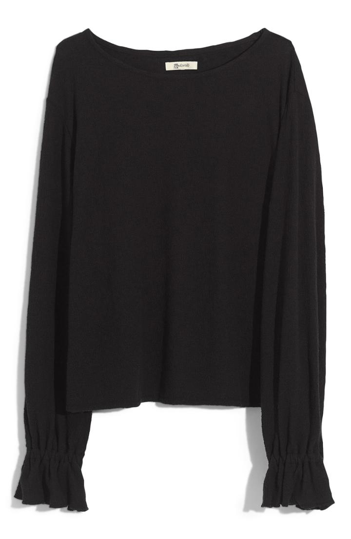 Women's Madewell Texture & Thread Ruffle Cuff Top - Black