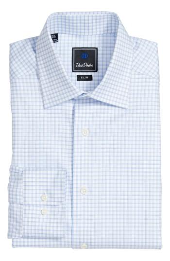 Men's David Donahue Trim Fit Check Dress Shirt - 32/33 - Blue