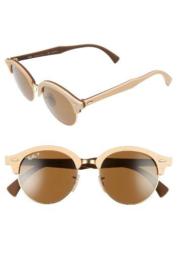 Women's Ray-ban 51mm Polarized Round Sunglasses - Gold/ Brown