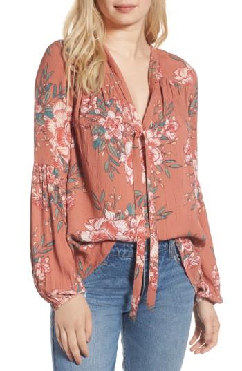 Women's Billabong Birds On High Tie Neck Blouse - Pink