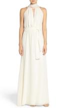 Women's Ceremony By Joanna August 'riggs' Halter V-neck Chiffon Gown - Ivory