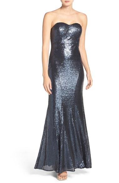 Women's Lulus Strapless Sequin Mermaid Gown - Blue