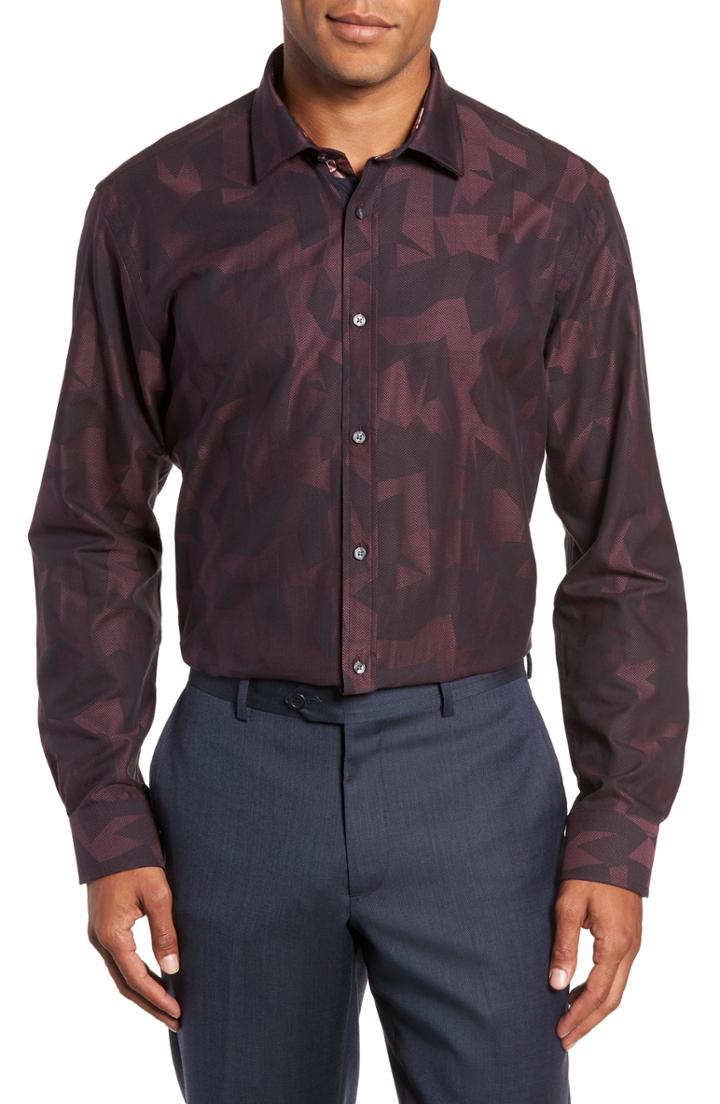 Men's Ted Baker London Slissum Slim Fit Print Dress Shirt - Red