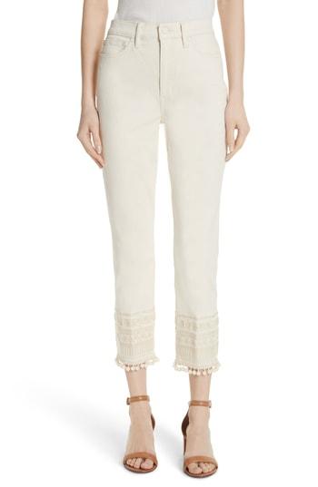 Women's Tory Burch Lana Embellished Hem Jeans - White