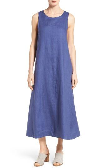 Women's Eileen Fisher Organic Linen Long A-line Dress, Size - Blue