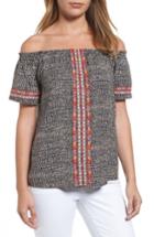 Women's Thml Embroidered Off The Shoulder Print Top - Black