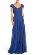 Women's La Femme Embellished Lace & Chiffon Gown - Blue