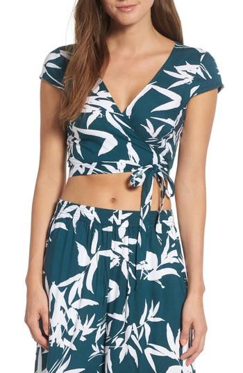 Women's Obey Calico Leaf Print Wrap Top - Green