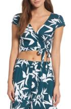 Women's Obey Calico Leaf Print Wrap Top - Green