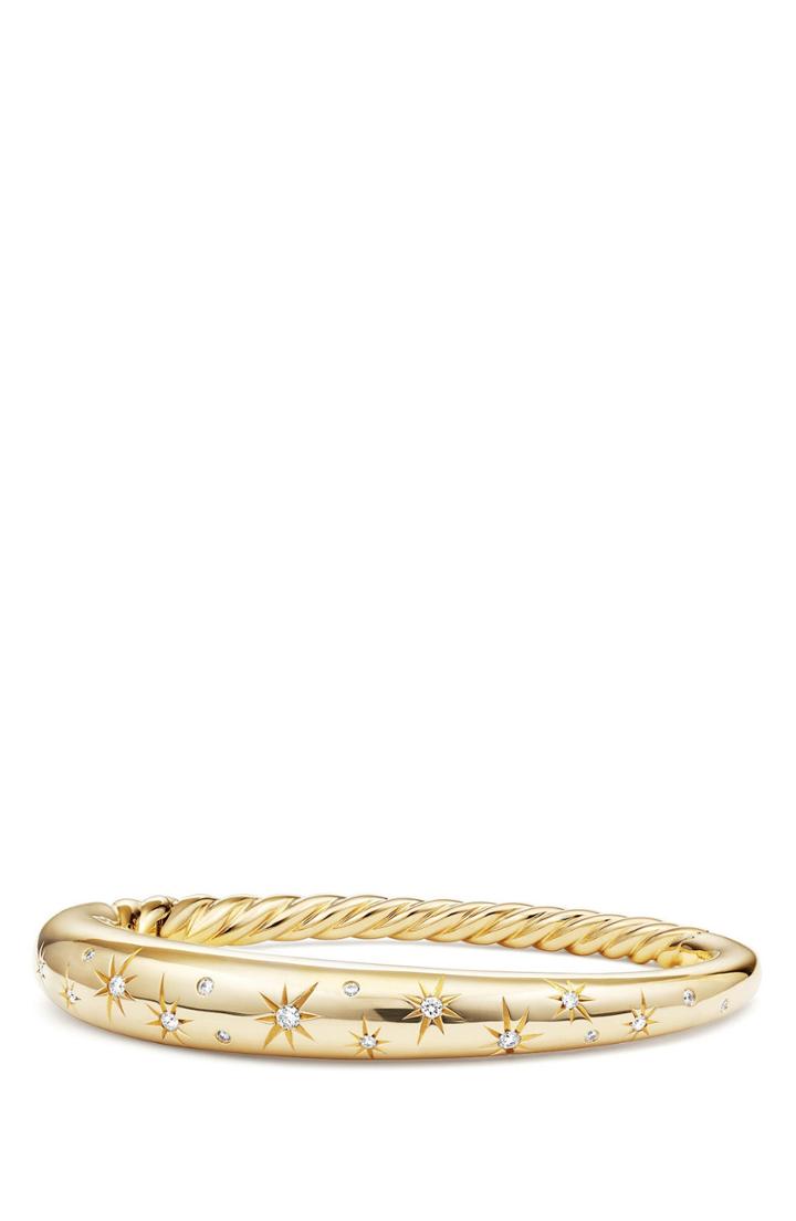 Women's David Yurman Pure Form Collectionpure Form Smooth 18k Gold Bracelet With Diamonds, 9.5mm