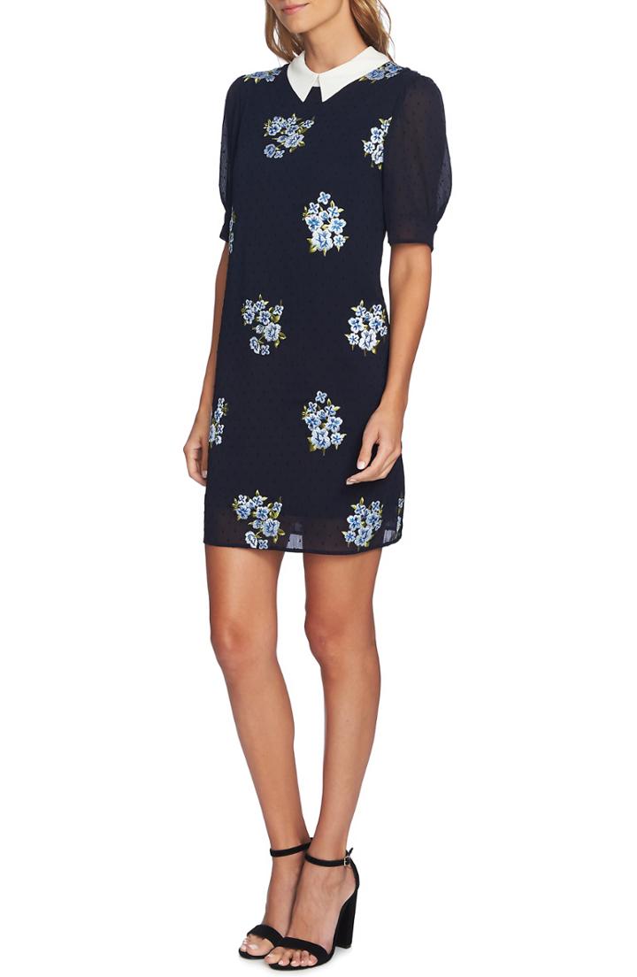 Women's Cece Puff Sleeve Mixed Media Dress - Blue