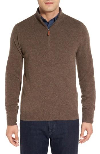 Men's Nordstrom Men's Shop Regular Fit Cashmere Quarter Zip Pullover - Brown