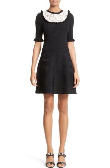 Women's Red Valentino Lace Trim Rib Knit Dress - Black