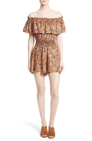 Women's Rebecca Taylor Moonlight Off The Shoulder Silk Romper