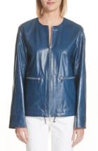 Women's Lafayette 148 New York Fleming Leather Jacket - Blue