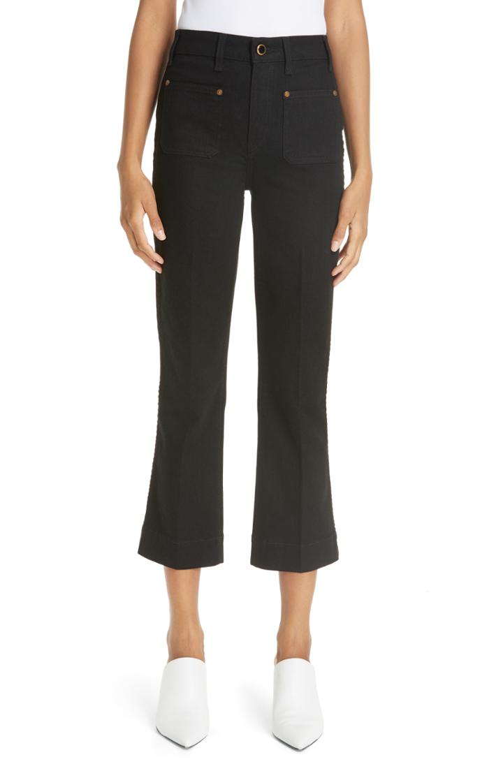 Women's Khaite Patch Pocket Crop Flare Jeans - Black