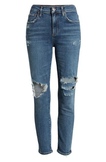 Women's Agolde Sophie Ripped High Waist Crop Jeans - Blue