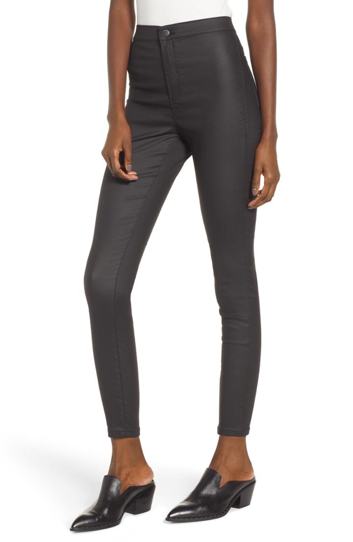 Women's Topshop Joni Coated Skinny Jeans W X 30l (fits Like 28-29w) - Black