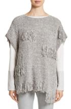 Women's Fabiana Filippi Fringe Chenille Knit Poncho Sweater - Grey