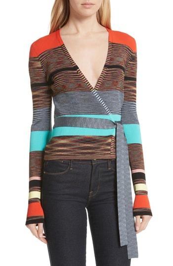 Women's Dvf Crop Stripe Wrap Sweater - Brown
