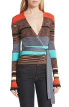 Women's Dvf Crop Stripe Wrap Sweater - Brown