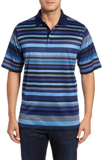 Men's Bugatchi Classic Fit Stripe Jersey Polo, Size - Blue
