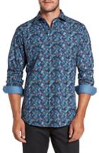 Men's Bugatchi Classic Fit Basket Weave Print Sport Shirt - Blue