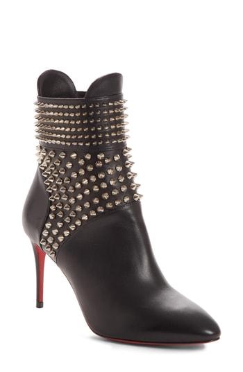 Women's Christian Louboutin Hongroise Spiked Pointy Toe Bootie Us / 34eu - Black