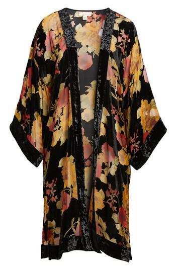 Women's Band Of Gypsies Velvet Burnout Kimono - Black