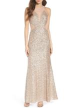 Women's Aidan By Aidan Mattox Illusion Cutout Sequin Mermaid Gown