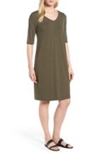 Women's Eileen Fisher Stretch Jersey Shift Dress, Size - Green