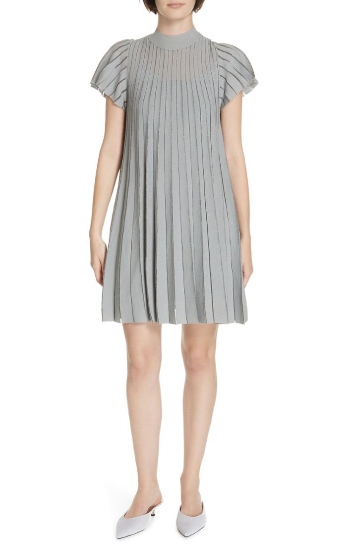 Women's Red Valentino Metallic Sheer Stripe Minidress, Size - Grey