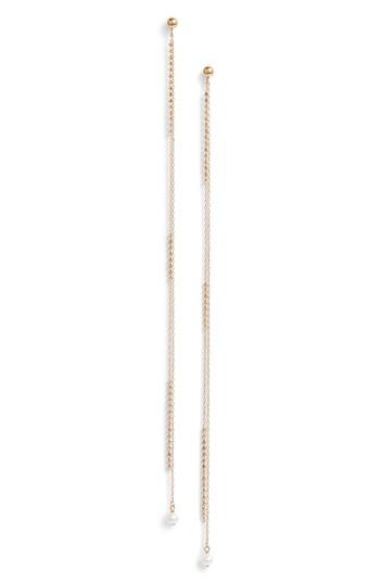 Women's Poppy Finch Shimmer Double Chain Baby Pearl Long Drop Earrings