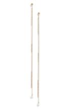 Women's Poppy Finch Shimmer Double Chain Baby Pearl Long Drop Earrings