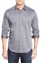 Men's Bugatchi Shaped Fit Stripe Sport Shirt - Grey